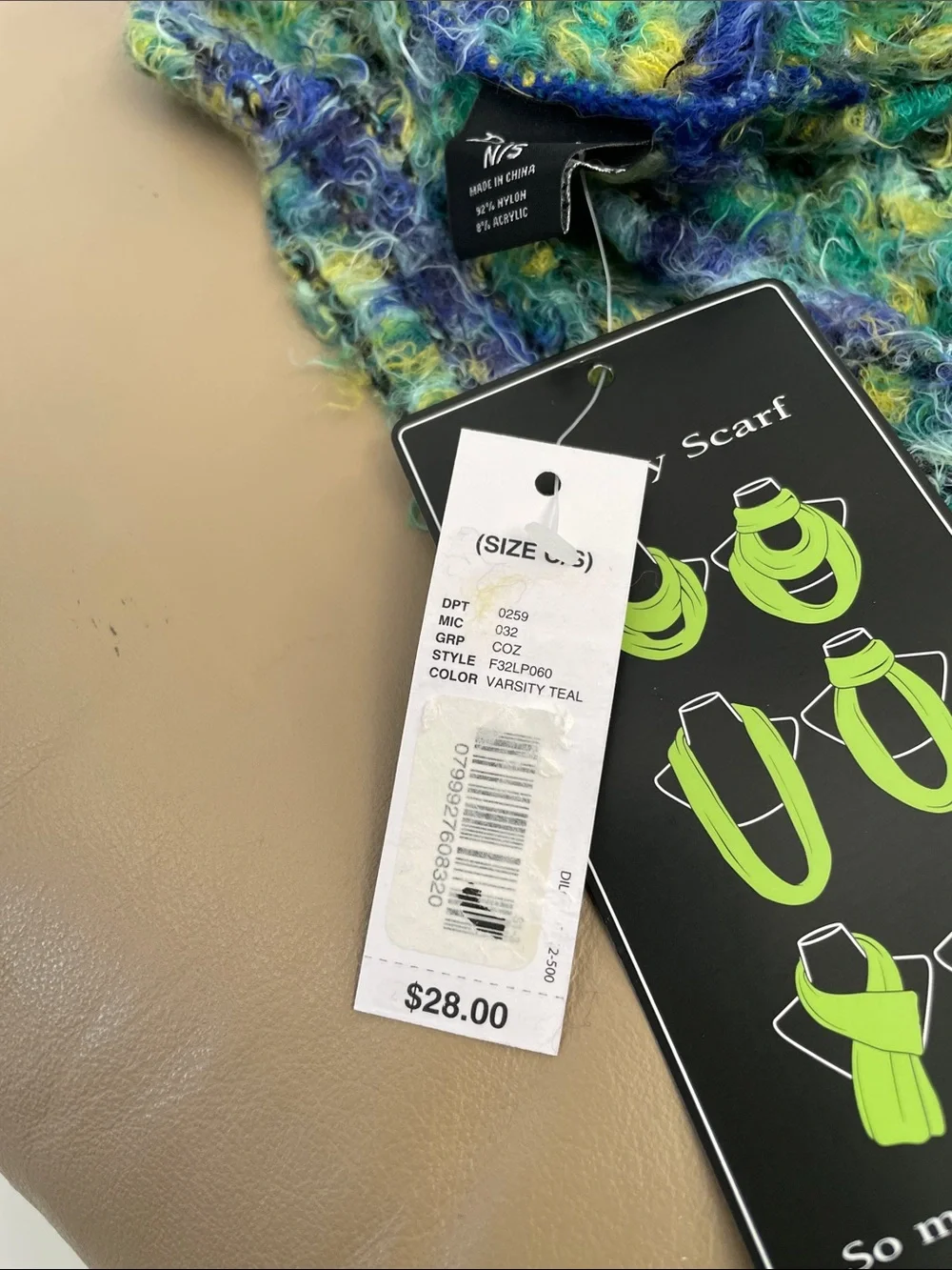 Infinity Scarf in Green, Yellow & Purple NWT great accent to many outfits